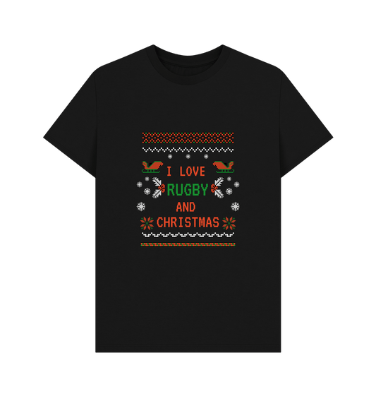 Black Adults - I love rugby and Christmas Tee