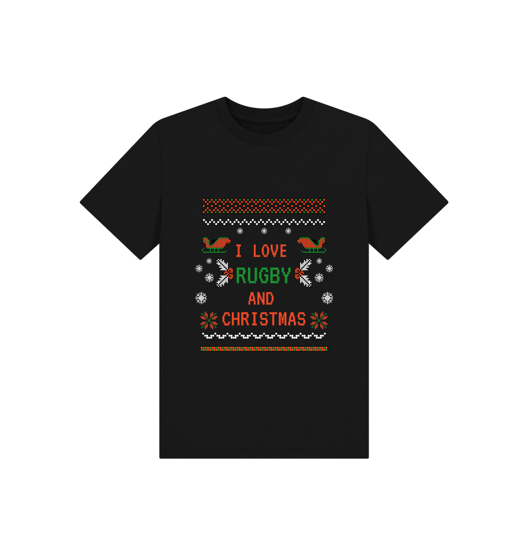 Black Kids I love rugby and Christmas T-Shirt